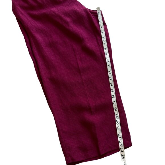 Eileen Fisher L Raspberry Red Linen Blend Short Sleeve Top Wide Leg Pants Set - Picture 12 of 13